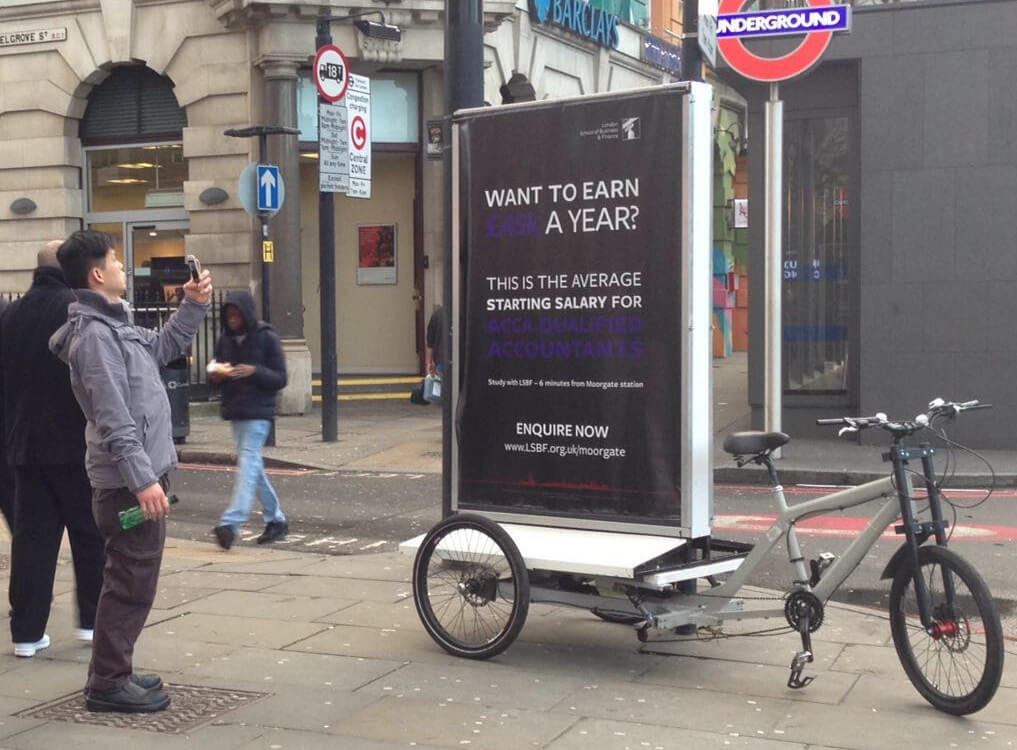 LSBF education creative on an advertising trike